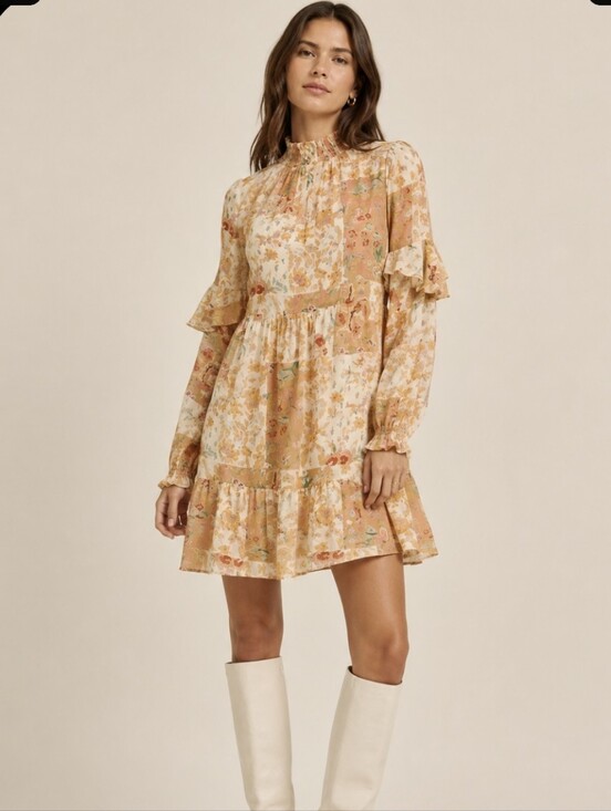 Sezane Dresses & Skirts - Sezane Estel Dress Patchwork Camel 34 NWT